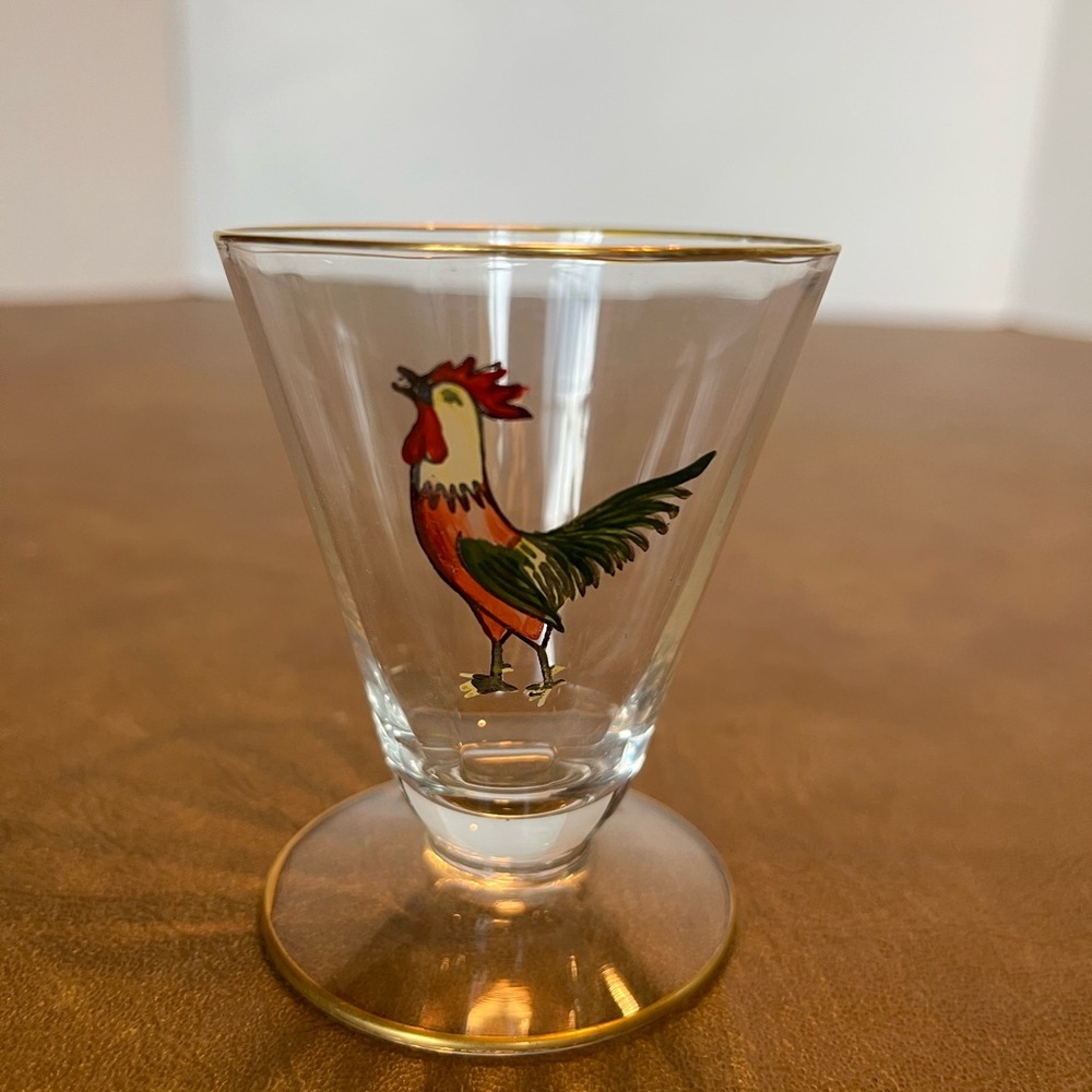 Vintage Art Deco Hand-painted Rooster Cocktail Glasses from the 1930s